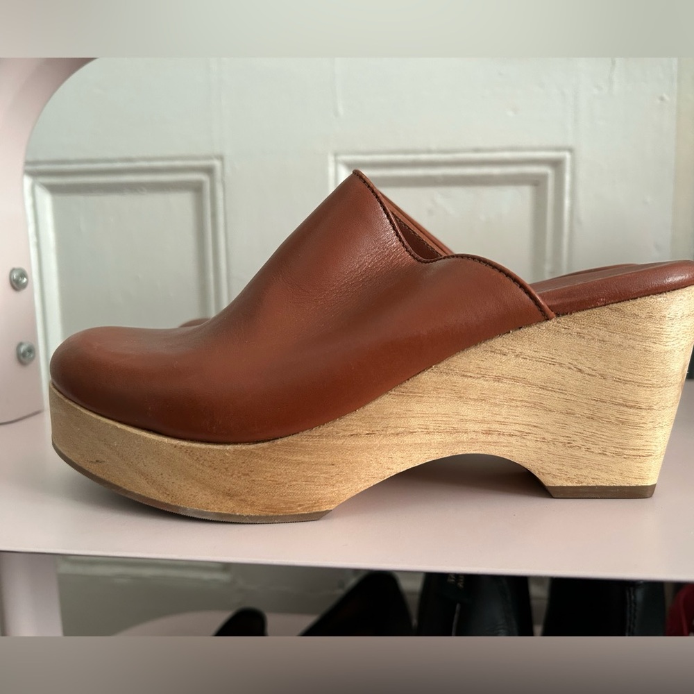 Brown Leather Platform Clogs